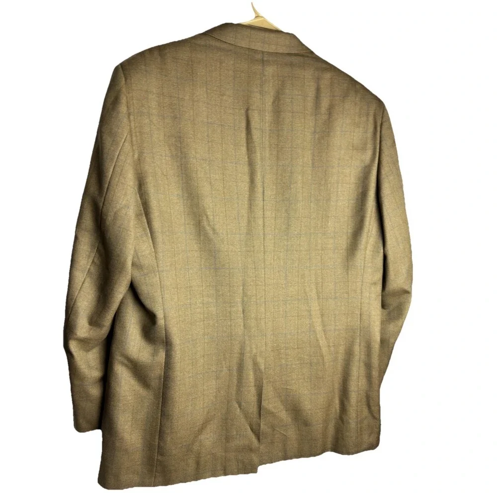 JOSEPH & FEISS Mens 43R Beige WINDOWPANE Wool & Silk Sport Coat Blazer Suit Coat